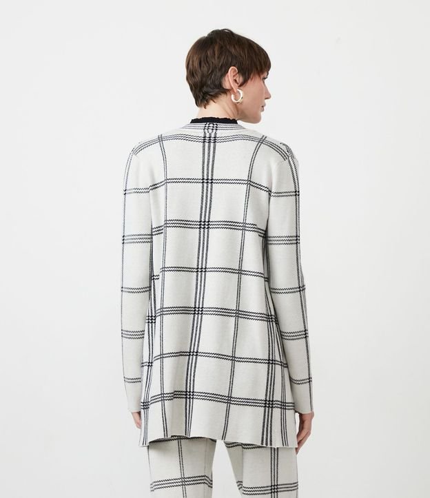 Cardigan Alargado en Punto con Estampado de Cuadros Grid 3