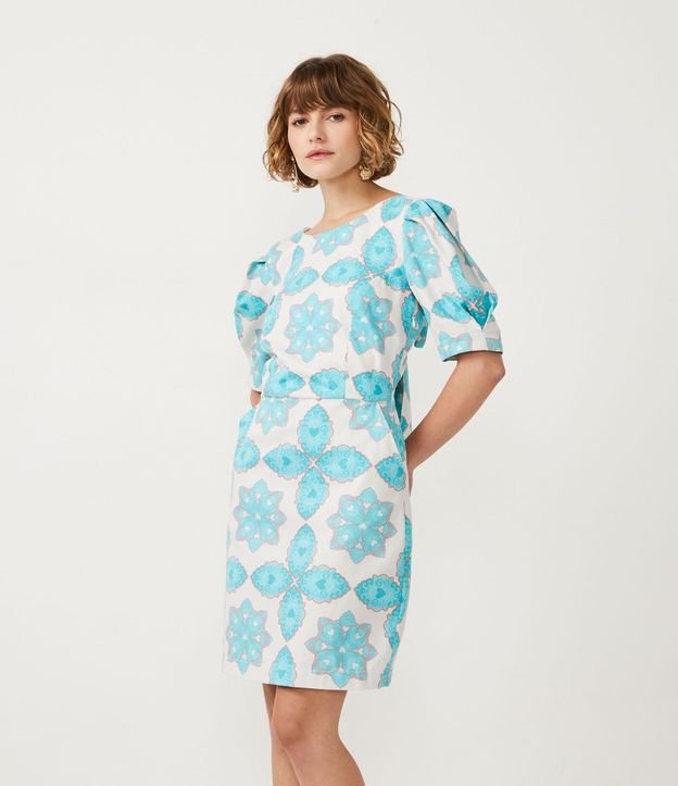 Vestido Corto en Algodón con Estampado Étnica y Lazo
