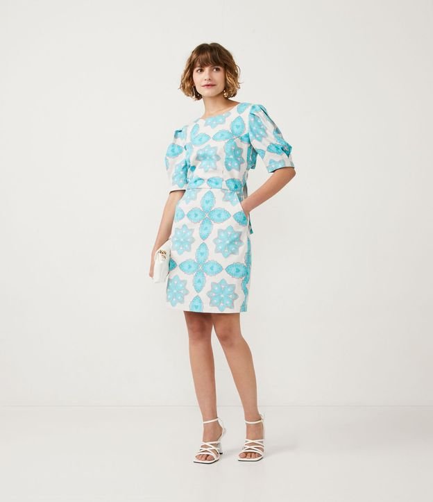 Vestido Corto en Algodón con Estampado Étnica y Lazo 2