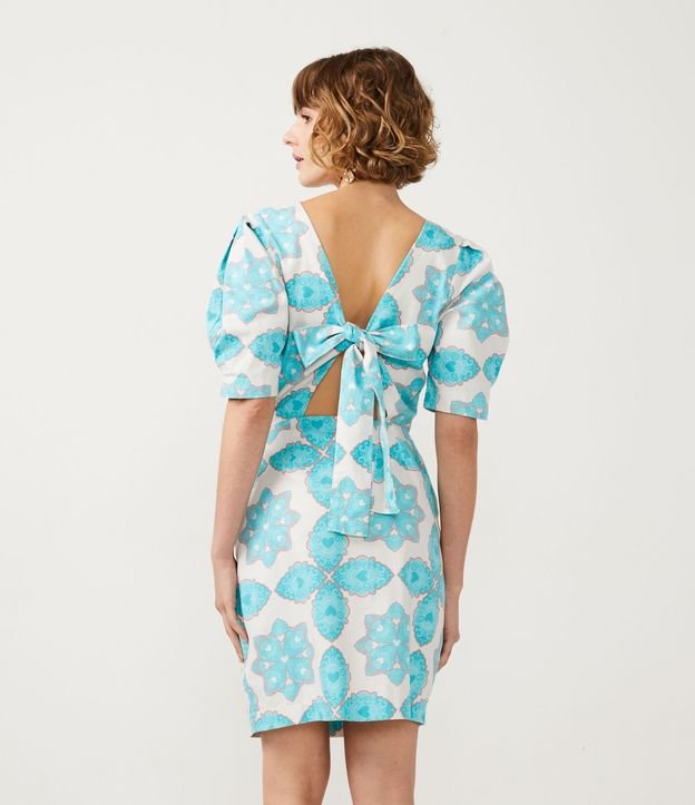 Vestido Corto en Algodón con Estampado Étnica y Lazo 3