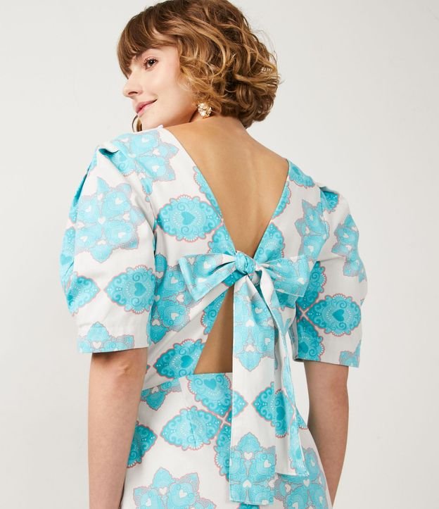 Vestido Corto en Algodón con Estampado Étnica y Lazo 5