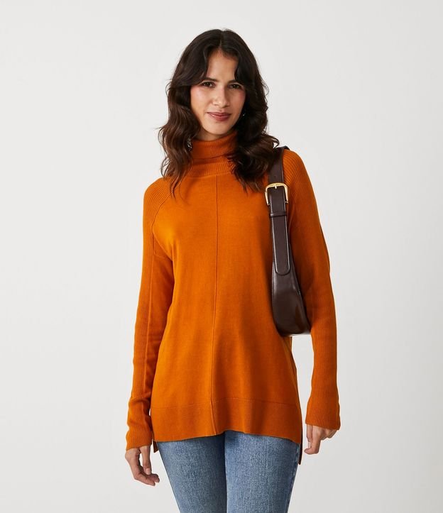 Blusa de Punto con Cuello Alto y Detalles Acanalados en la Manga