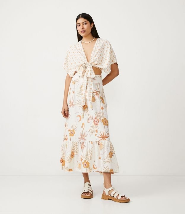 Blusa Cropped en Viscosa con Lazo y Estampado de Soles 2