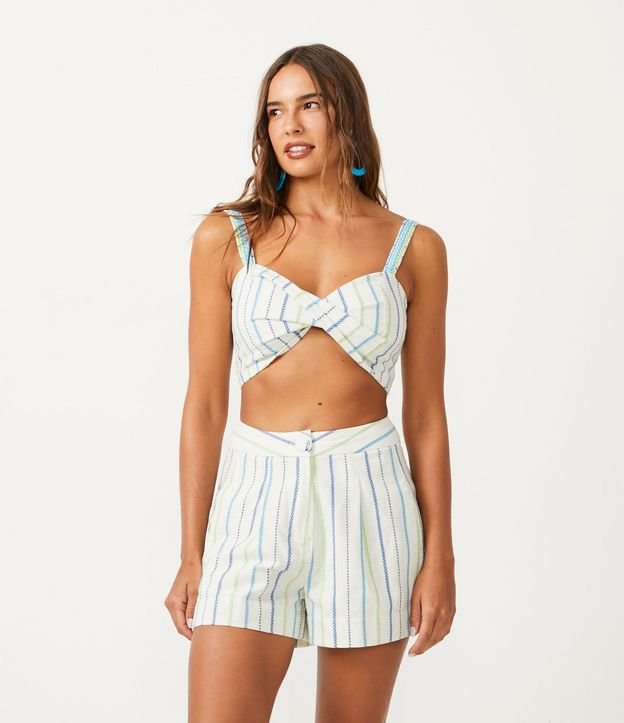 Blusa Musculosa en Algodón con Hilo Teñido Rayado y Lastex