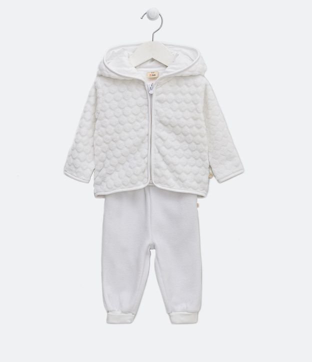 Conjunto Infantil con Capucha y Textura de Lunares - Talle 0 a 18 meses