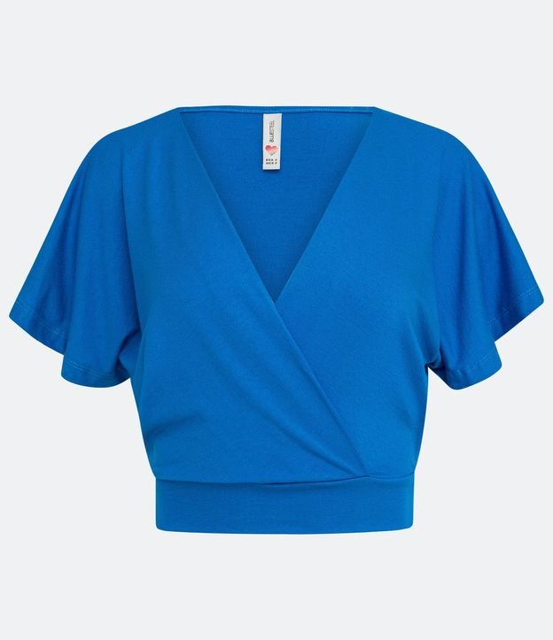 Blusa Corta Lisa en Viscose con Escote en V Transpasado 5