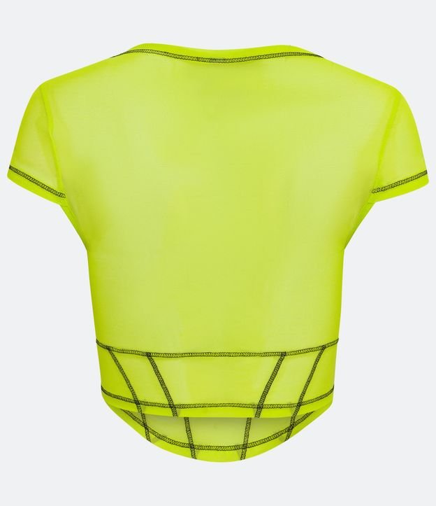 Blusa en Tul con Manga Corta y Pespuntos Contrastantes 2