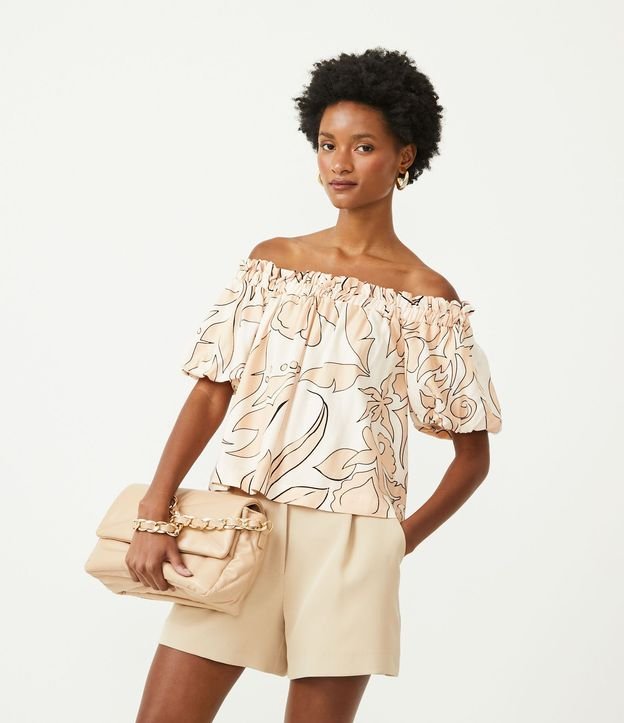 Blusa Hombro a Hombro en Viscosa con Estampado Floral