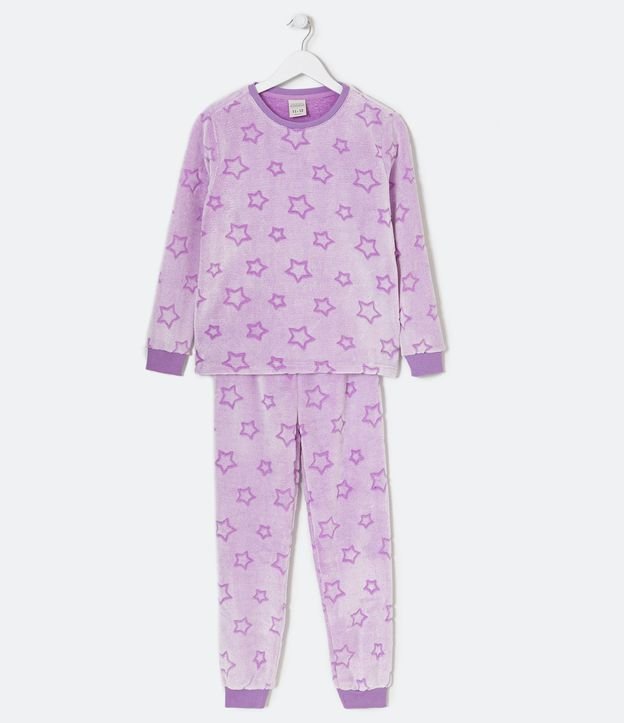 Pijama Largo Infantil en Fleece Estampado Estrellas - Talle 5 a 14 años
