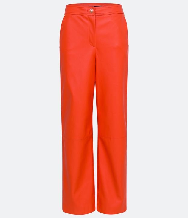Pantalón Recto en Material Sintético con Botón Diferenciado 5