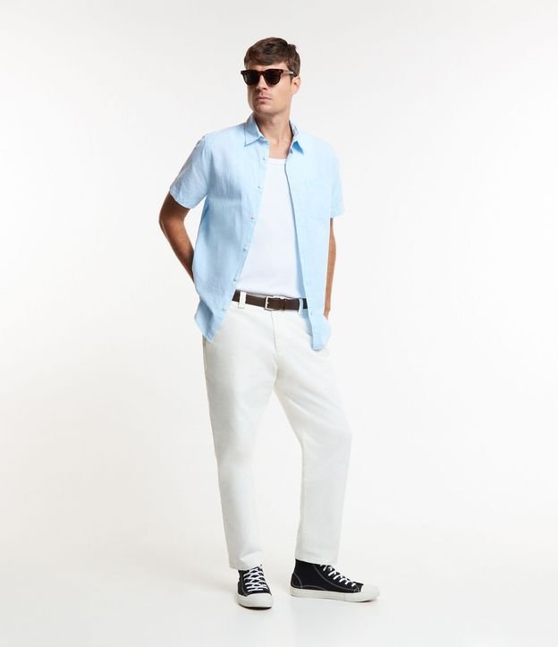 Camisa Comfort Básica en Lino con Bolsillo Delantero 4