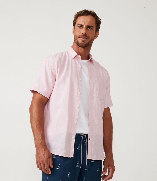 Camisa Comfort Básica en Lino con Bolsillo Delantero