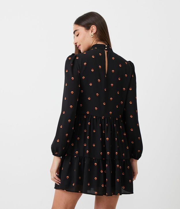 Vestido Corto en Chiffon con Manga Larga y Estampado Corazones 3