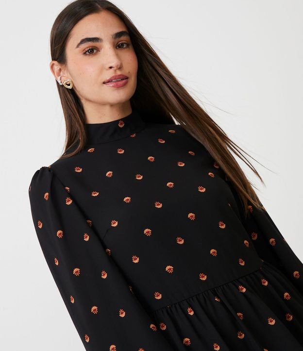 Vestido Corto en Chiffon con Manga Larga y Estampado Corazones 4