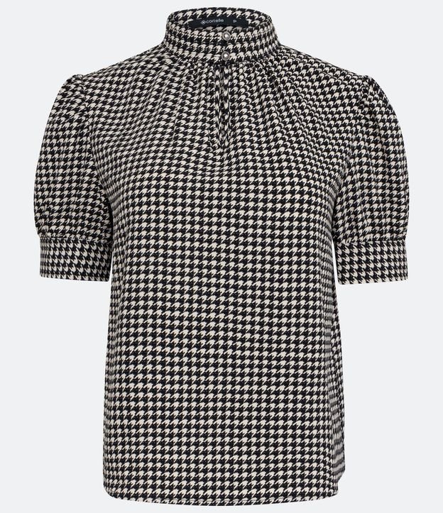 Blusa con Manga Abullonada y Estampa Pied-de-Poule