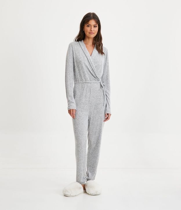 Pijama Mono Largo en Punto con Lazo en la Cintura