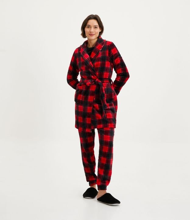 Bata de Baño en Fleece de Cuadros con Bolsillos 2