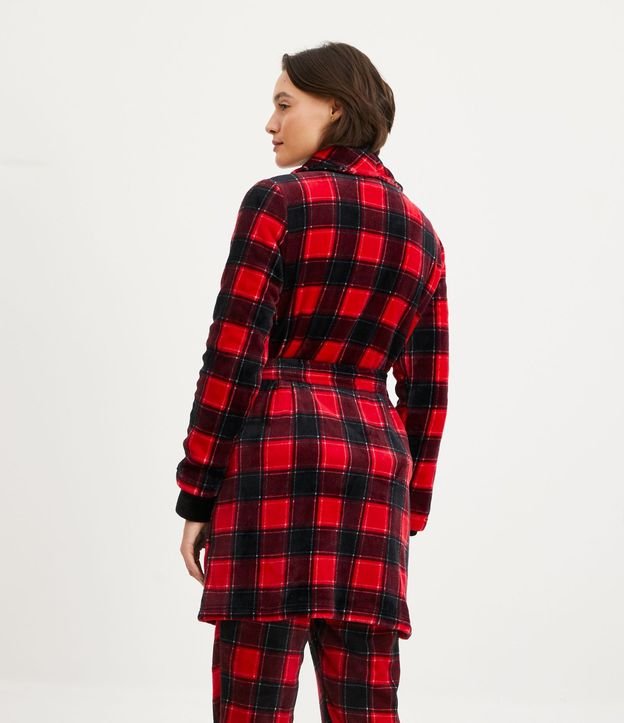 Bata de Baño en Fleece de Cuadros con Bolsillos 3