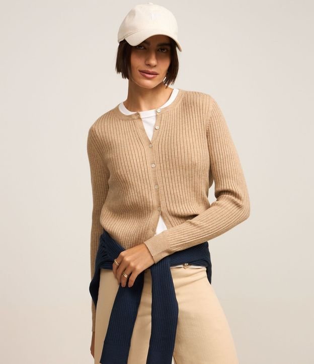 Cardigan Corto en Punto con Textura Acanalada 3