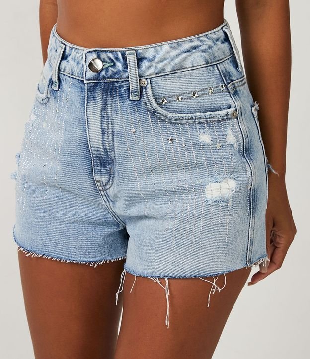 Short Cintura Alta en Jeans con Detalles Brillantes y Estrellas 2