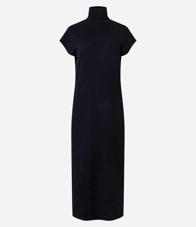Vestido Midi en Punto con Cuello Alto y Manga Corta sin Sisa 8