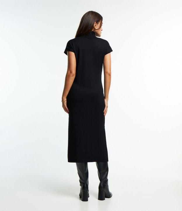 Vestido Midi en Punto con Cuello Alto y Manga Corta sin Sisa