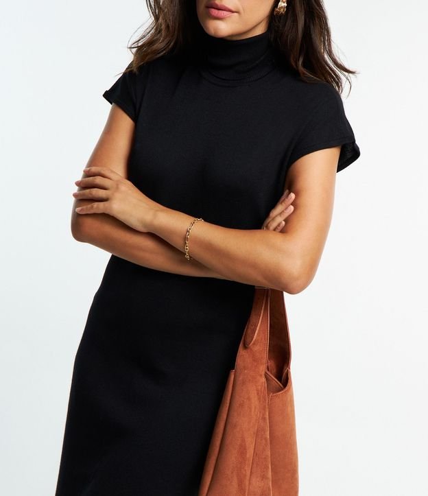Vestido Midi en Punto con Cuello Alto y Manga Corta sin Sisa 6