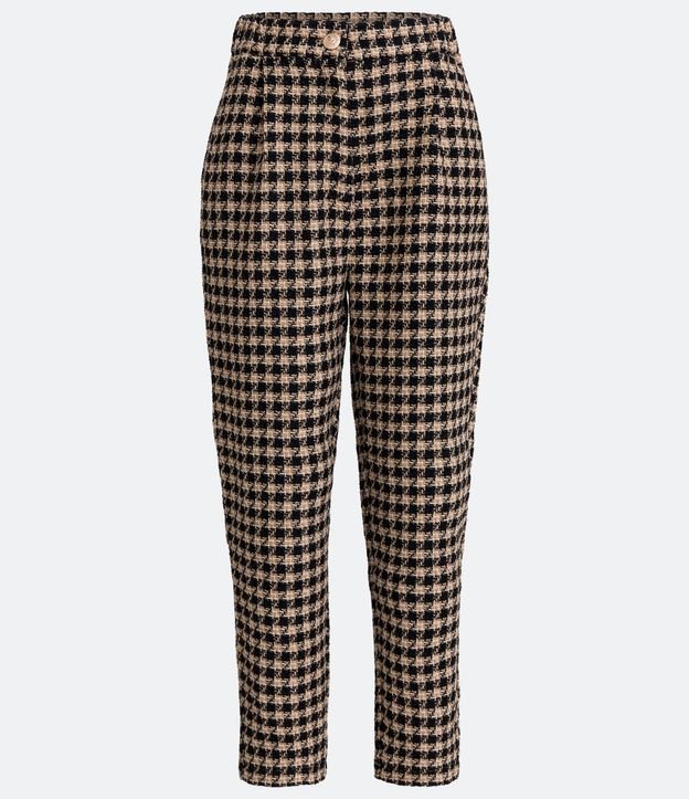 Pantalón Carrot con Cintura Alta y Estampa de Cuadros Pied-de-Poule 5