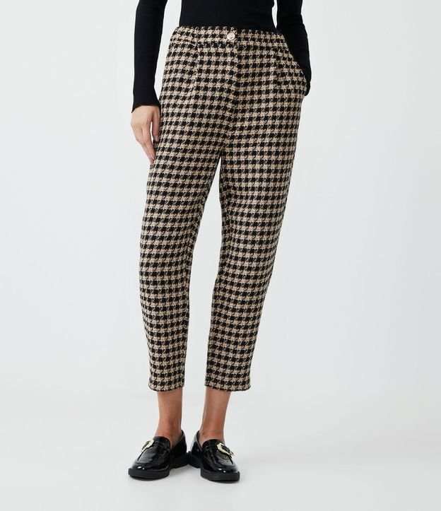 Pantalón Carrot con Cintura Alta y Estampa de Cuadros Pied-de-Poule 2