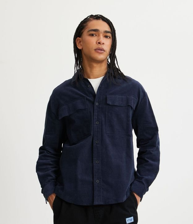 Camisa Overshirt en Terciopelo Cotelé con Bolsillos Delanteros