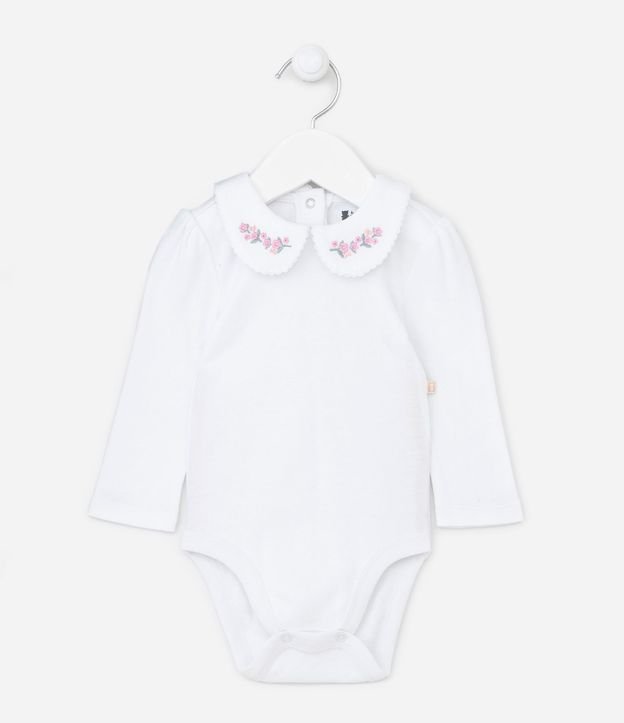 Body Infantil en Suedine con Bordado de Flor y Cuello Muñeca - Talle RN a 24 meses