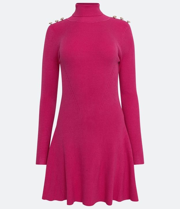 Vestido en Viscosa con Cuello Alto y Botones en los Hombros 5