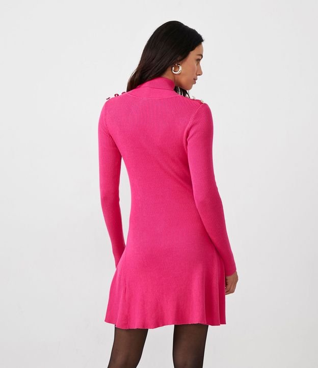 Vestido en Viscosa con Cuello Alto y Botones en los Hombros 3