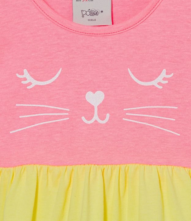 Vestido Marias Infantil Neón con Estampado Cara de Gatito - Talle 1 a 5 años 3