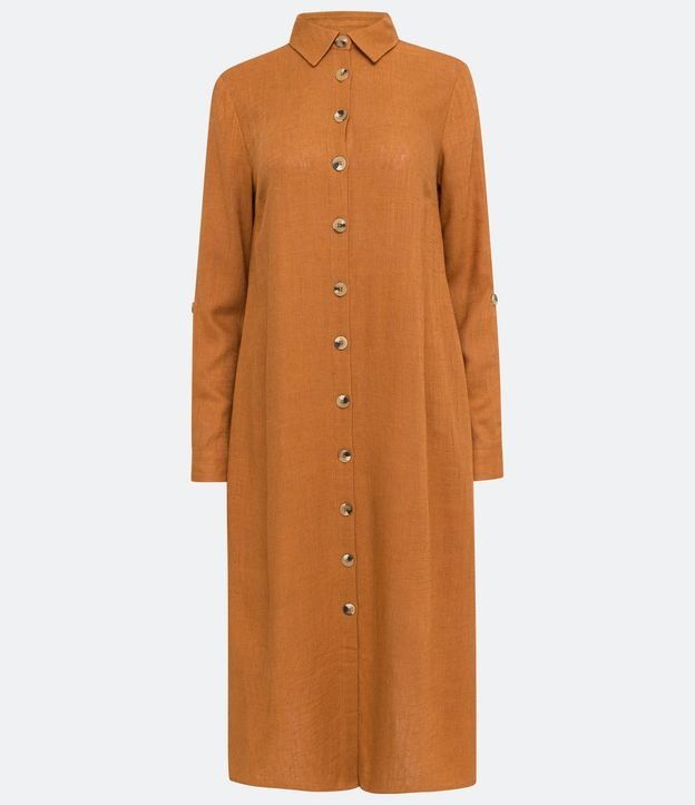 Vestido Chemise Alargado en Viscolino con Botones Contrastantes 6