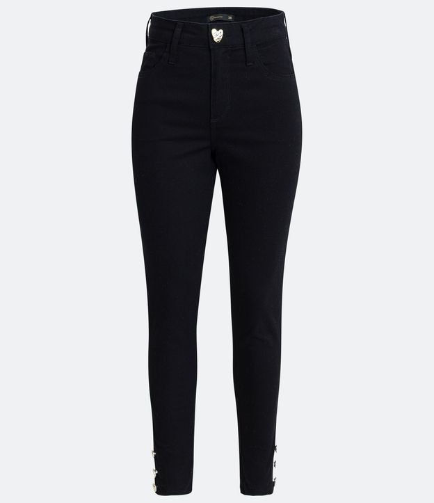 Pantalón Skinny en Sarga con Botón en el Dobladillo
