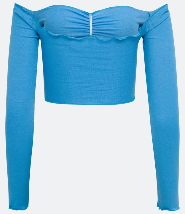 Blusa Cropped en Media Malla con Escote Hombro a Hombro y Destalhes 6