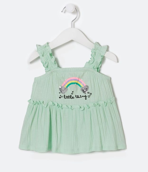 Blusa de Tirante Infantil Estampado Arcoiris y Volado en la Barra - Talle 1 a 5 años