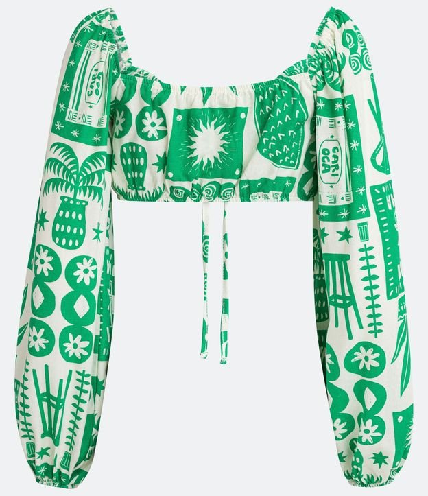 Blusa Cropped en Tricolina con Manga Abullonada y Estampado Iconos Divertidos 6
