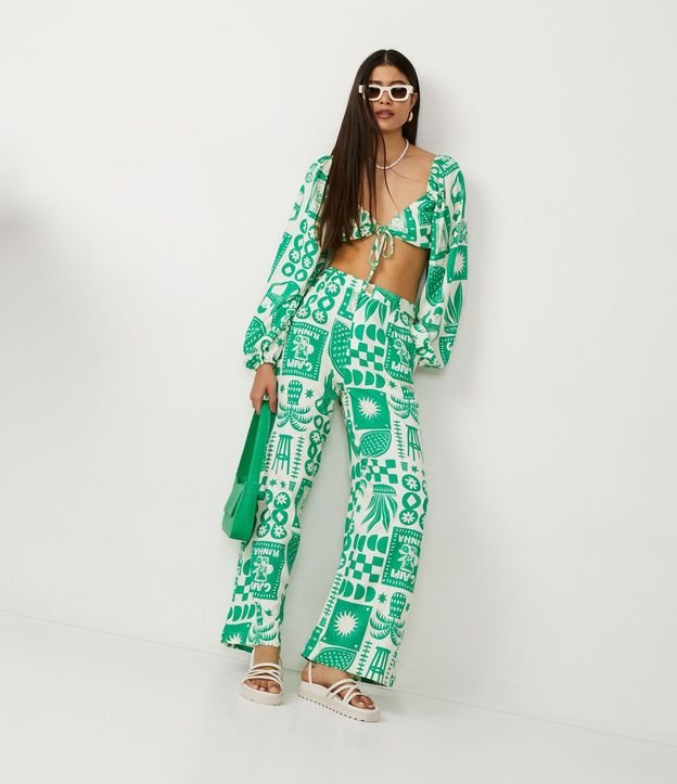 Blusa Cropped en Tricolina con Manga Abullonada y Estampado Iconos Divertidos 2