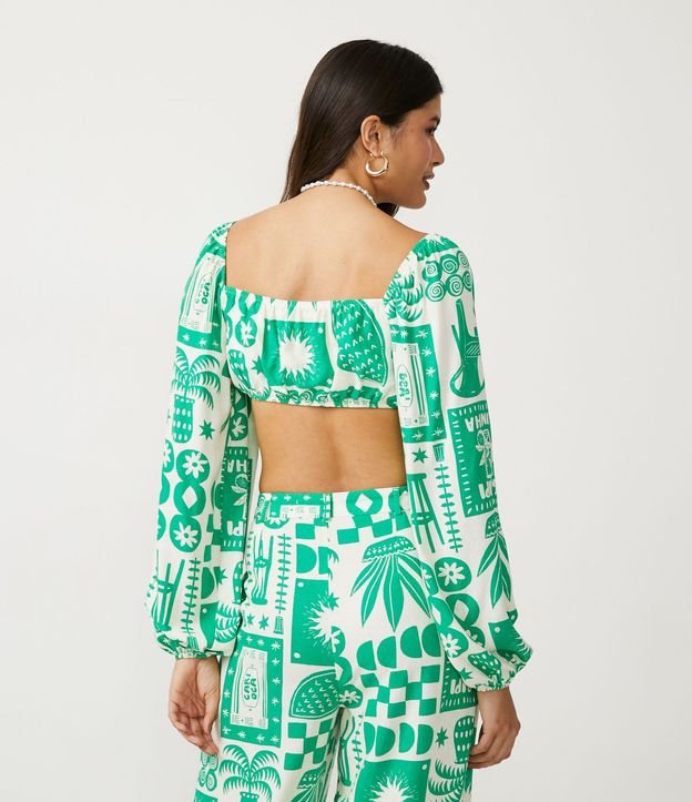 Blusa Cropped en Tricolina con Manga Abullonada y Estampado Iconos Divertidos 3