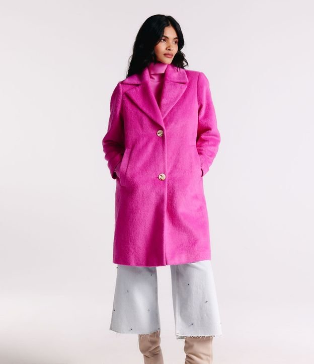 Saco Largo en Polivelour con Botones y Bolsillos