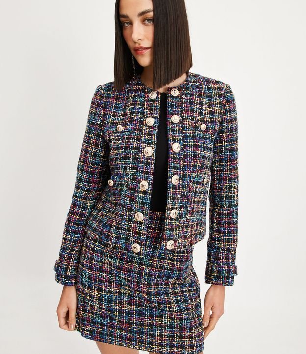 Blazer Corto en Tweed con Botones de Escudo 1