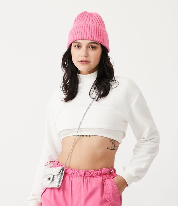 Buzo Cropped en Algodón con Cuello Alto y RIbana en el Puño