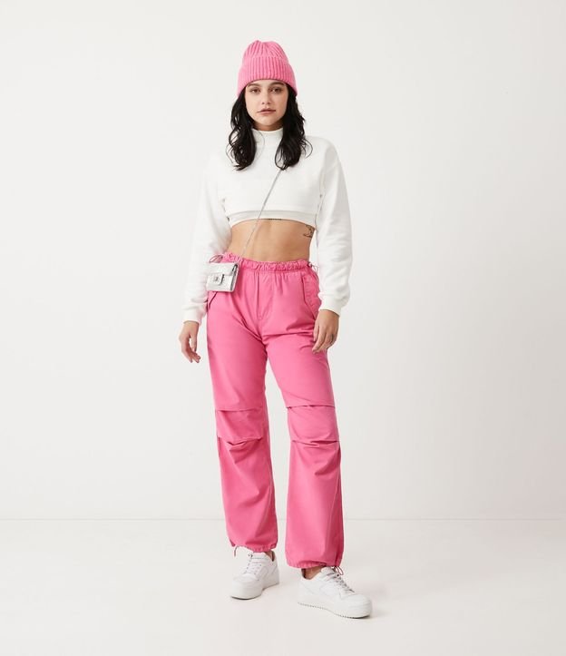 Buzo Cropped en Algodón con Cuello Alto y RIbana en el Puño 2
