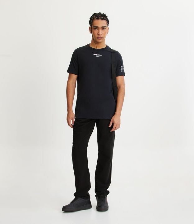 Pantalón Cargo en Sarga con Cintura Elástica y Bolsillos Laterales 1