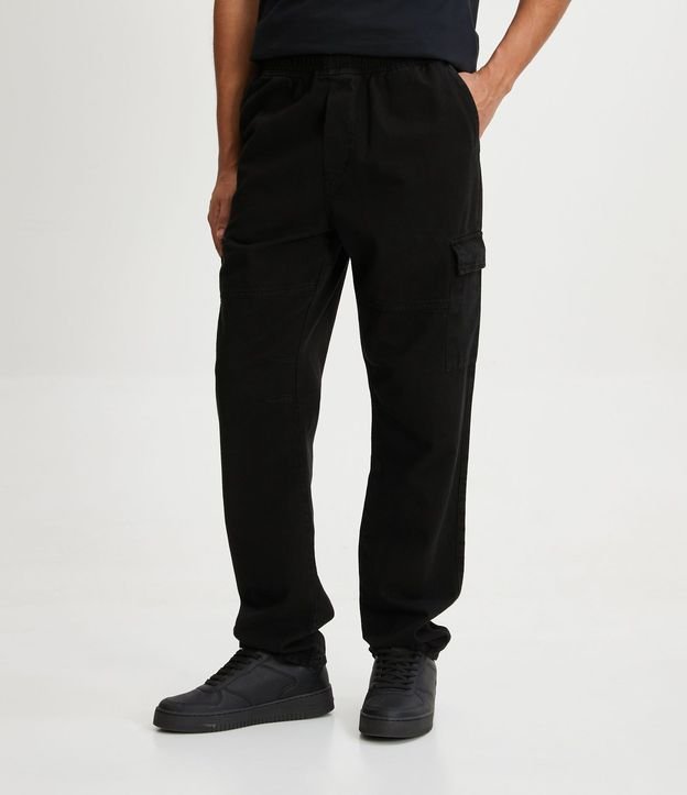 Pantalón Cargo en Sarga con Cintura Elástica y Bolsillos Laterales 3