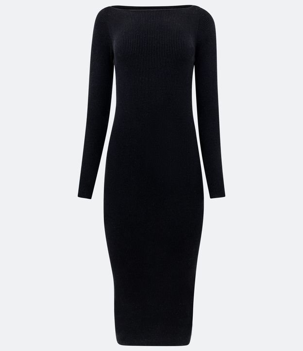 Vestido Midi de Punto Ajustado y con Cuello Barco