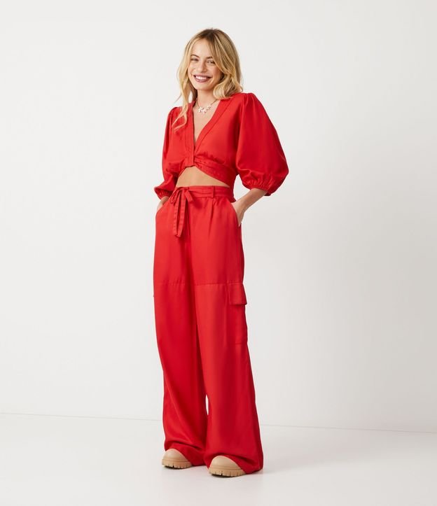 Pantalón Pantalona Sastrería en Viscosa con Bolsillos Cargo