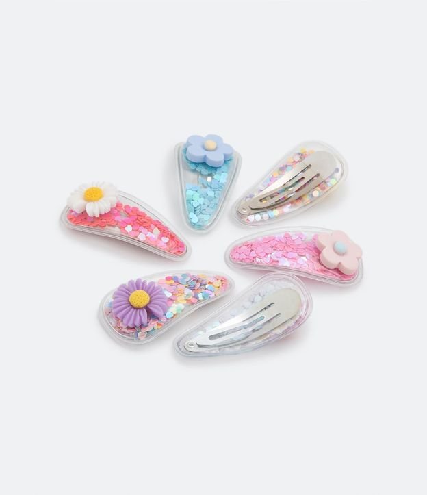 Kit 06 Pinzas para el Pelo Infantiles Flores con Corazones Coloridos 2